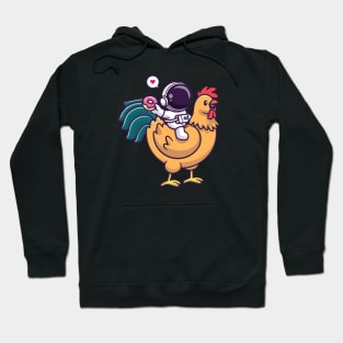 Cute Astronaut Riding Chicken And Holding Donut Cartoon Hoodie